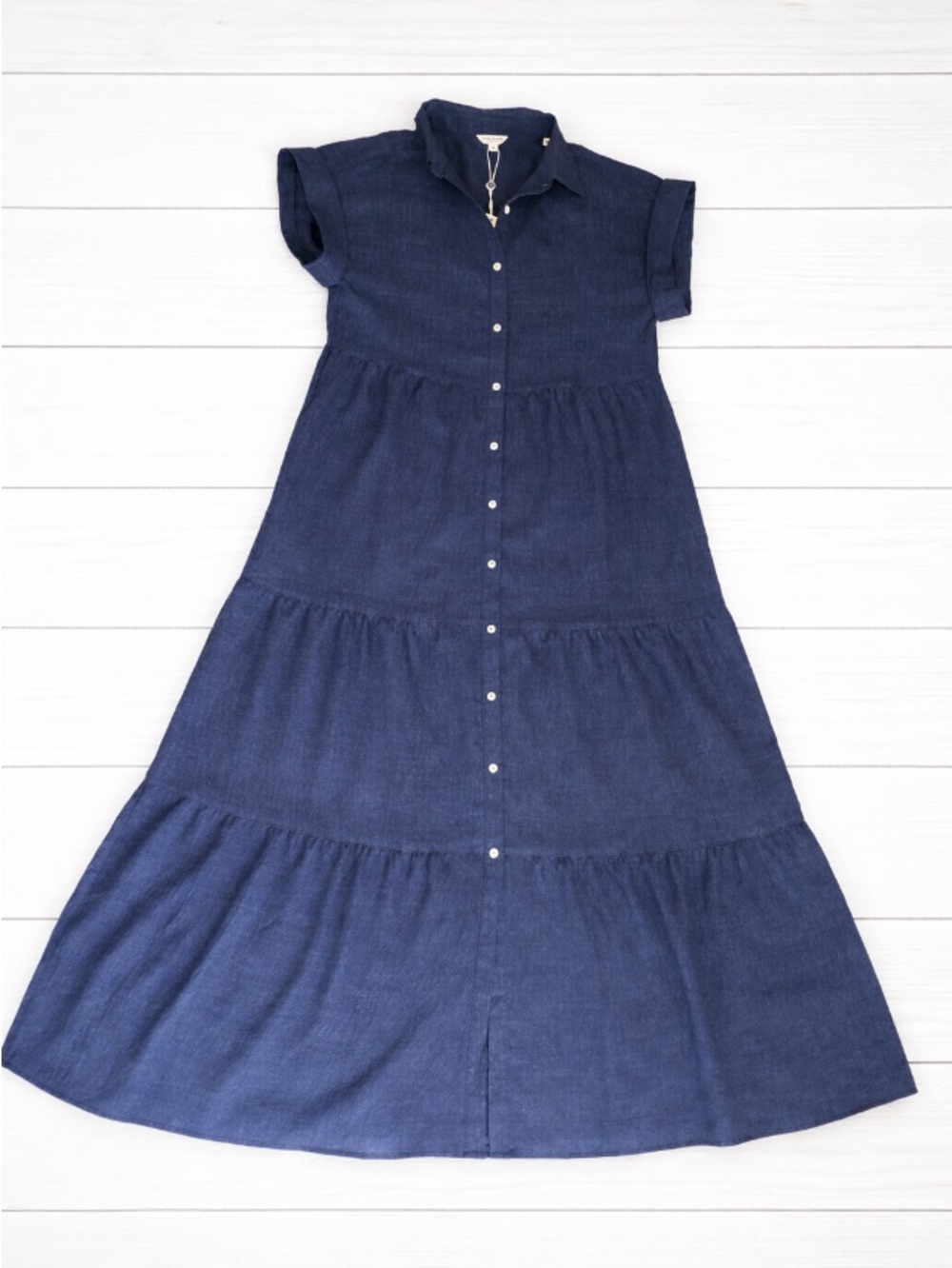 Max Studio Navy Button-Front Tiered Maxi Dress - Picture 2 of 9